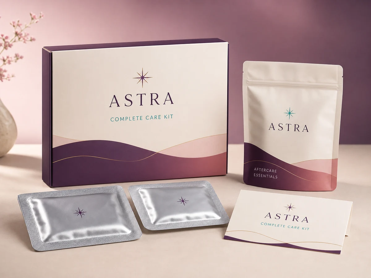 Original Astra Complete Care Kit packaging illustration with sealed care components